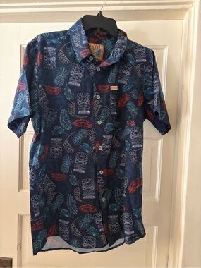 Dixxon Navy Tropical Print Short Sleeve Shirt